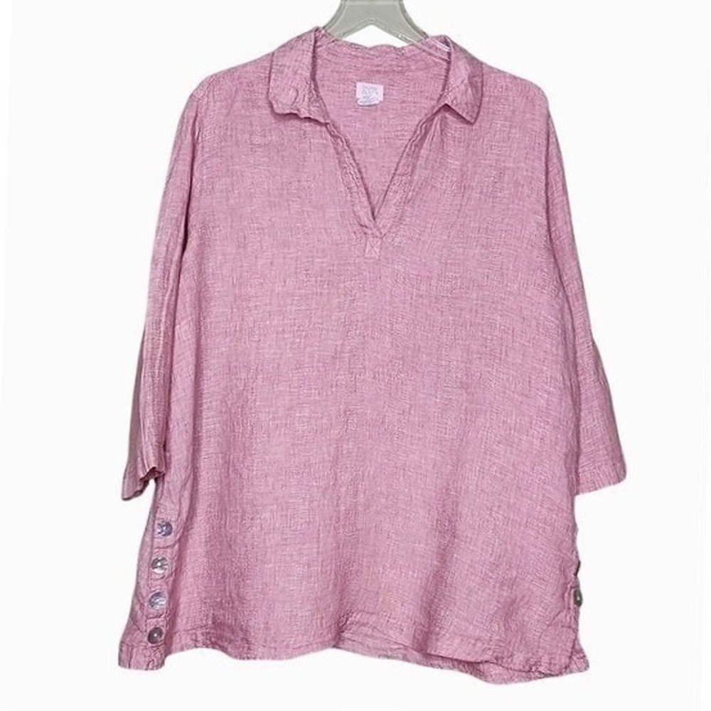 Sigrid Olsen Linen V-Neck Tunic Top Popover Burgundy Preppy Coastal Summer 1X